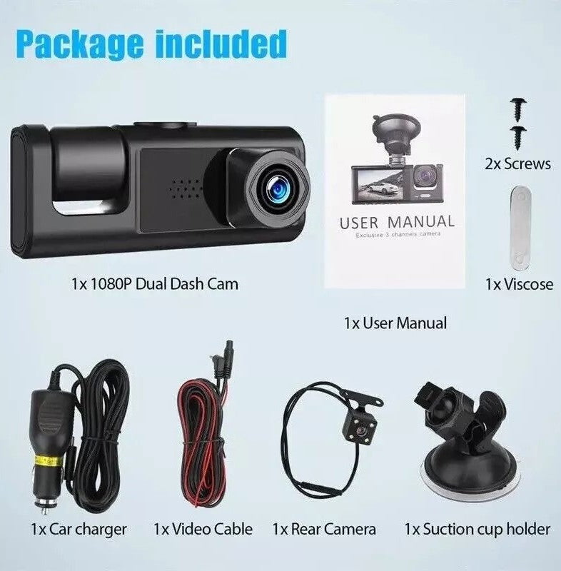 Dash Cam Bil Dual Lens HD 1080P Forre Bag Indvendig Video Recorder Kamera - LifafaDenmark Aps