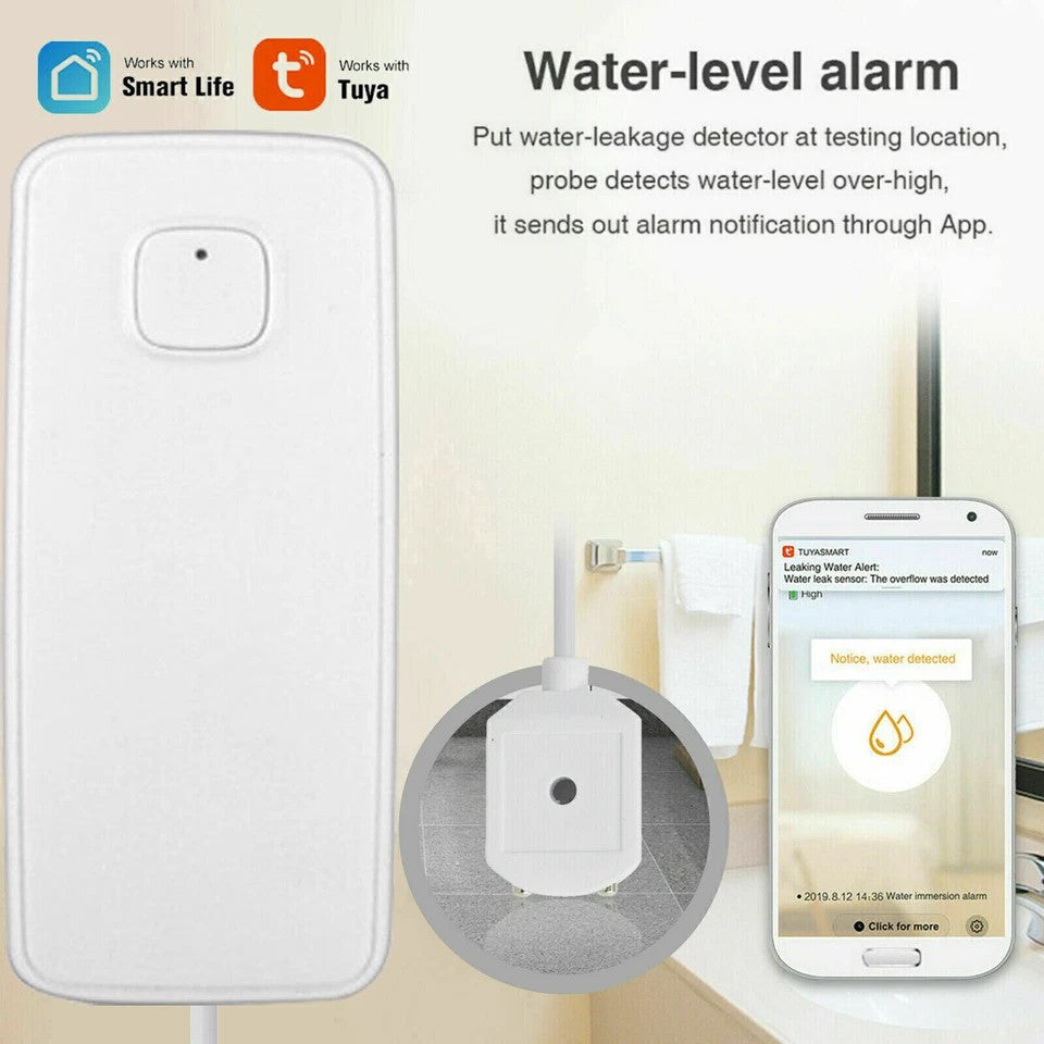WIFI IP Vand lækage Overløbs advarsels sensor Alarm Oversvømmelses lækage detektor + TUYA APP - LifafaDenmark Aps