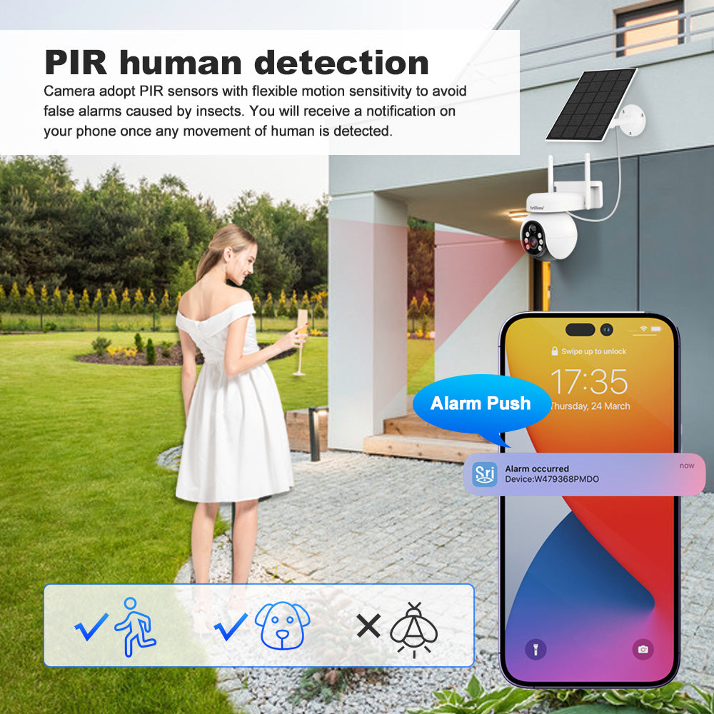Srihome 4G 4MP 1440P Fuldfarve Solar Power Low Comsunption Kamera AI Humanoid Detection Home Security CCTV