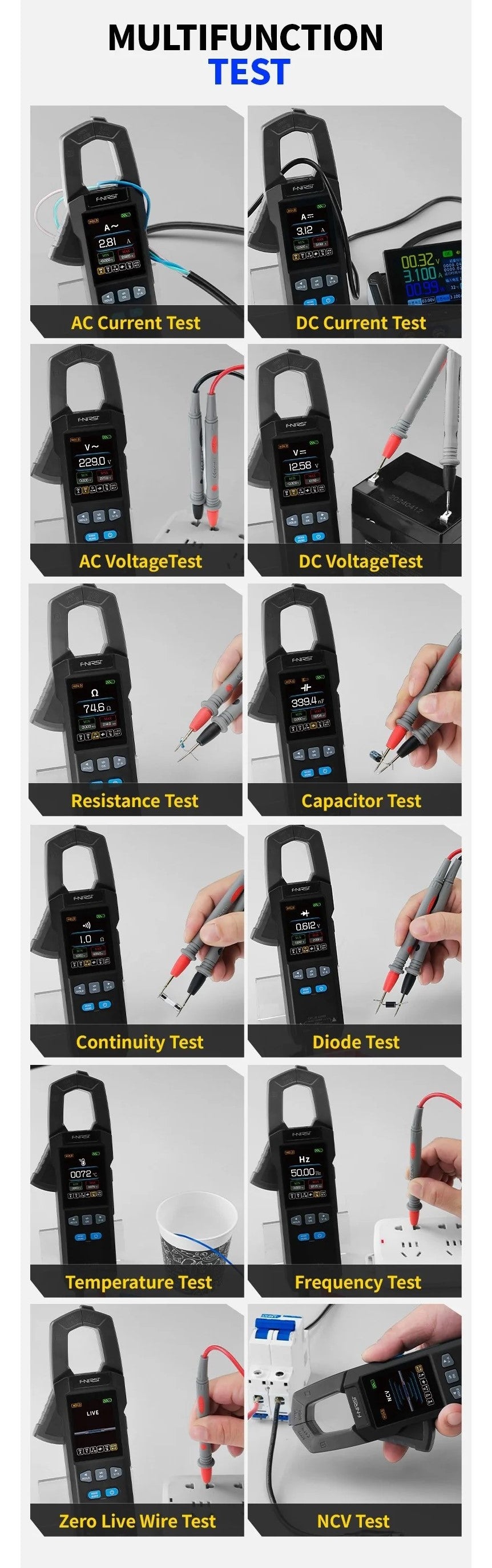 DC AC Current Clamp Meter 10000 Counts Digital Multimeter 600A Amperimetrisk Clamp Tester NCV Elektriker Værktøj