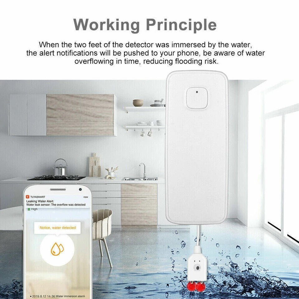 WIFI IP Vand lækage Overløbs advarsels sensor Alarm Oversvømmelses lækage detektor + TUYA APP - LifafaDenmark Aps