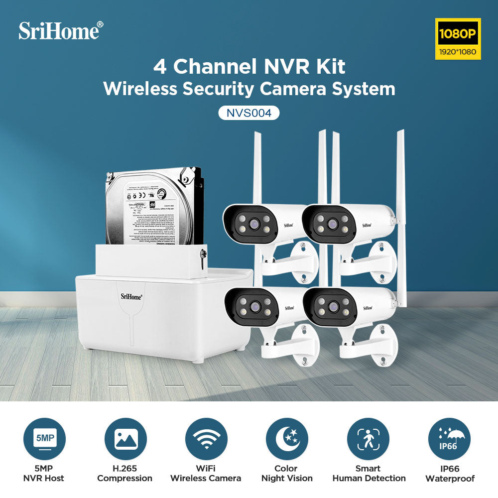 4 CH NVR Kit trådløst sikkerheds system + 1080P FHD WiFi IP-kamera CCTV (4 stk)
