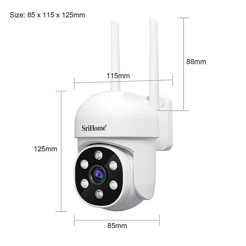 4CH Srihome NVS001-IPC030 HD 2MP,1080P(1920 x1080),H.264 Indbygget mikrofon og højttaler