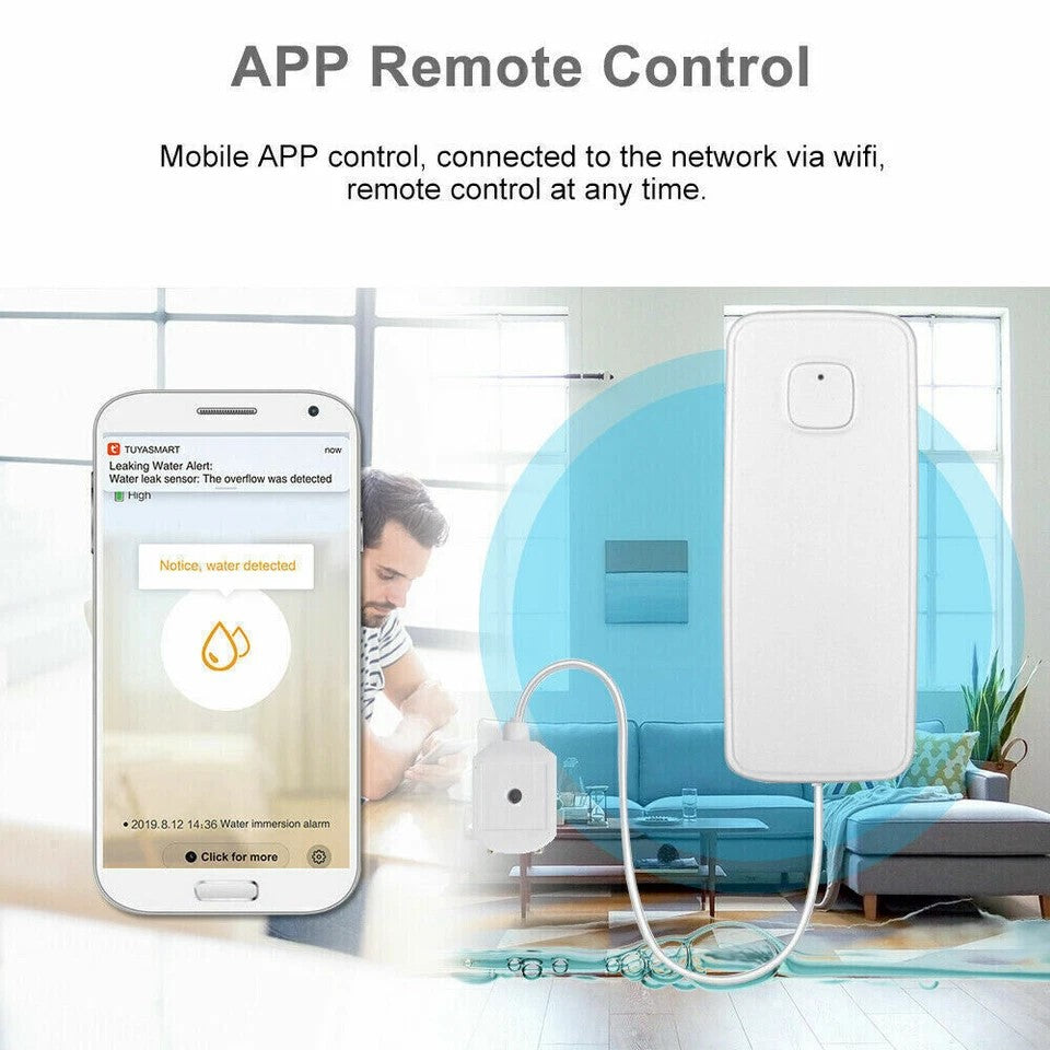 WIFI IP Vand lækage Overløbs advarsels sensor Alarm Oversvømmelses lækage detektor + TUYA APP - LifafaDenmark Aps
