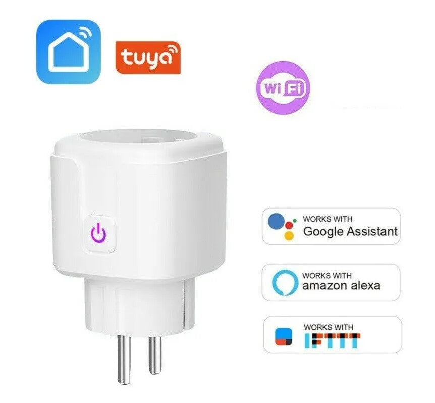 Smart WiFi Socket EU-stik 16A Power Monitor fra Tuya fungerer med Alexa Google Home - LifafaDenmark Aps