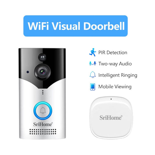Srihome 4MP WIFI-dørklokke Langtidsstandby Visuel videodørtelefon Intercom-dørviser med indendørs klokke