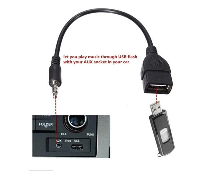 3,5 mm han lyd AUX stik til USB 2.0 type A hun OTG konverter adapter kabel - LifafaDenmark Aps