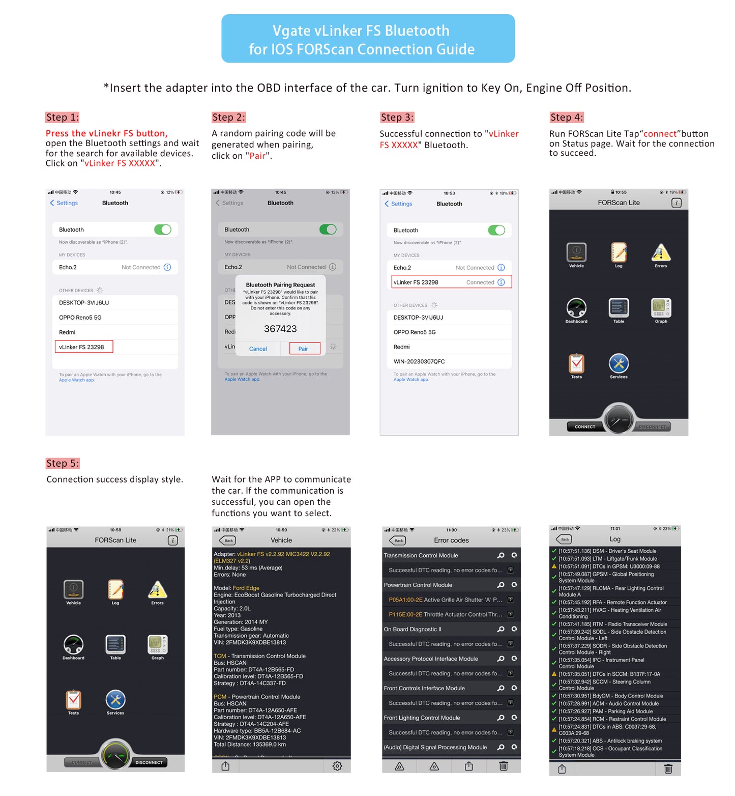 Vgate vLinker FS Bluetooth OBD2 diagnostisk scannings værktøj til Forscan, Scan My Tesla appen osv. - LifafaDenmark Aps
