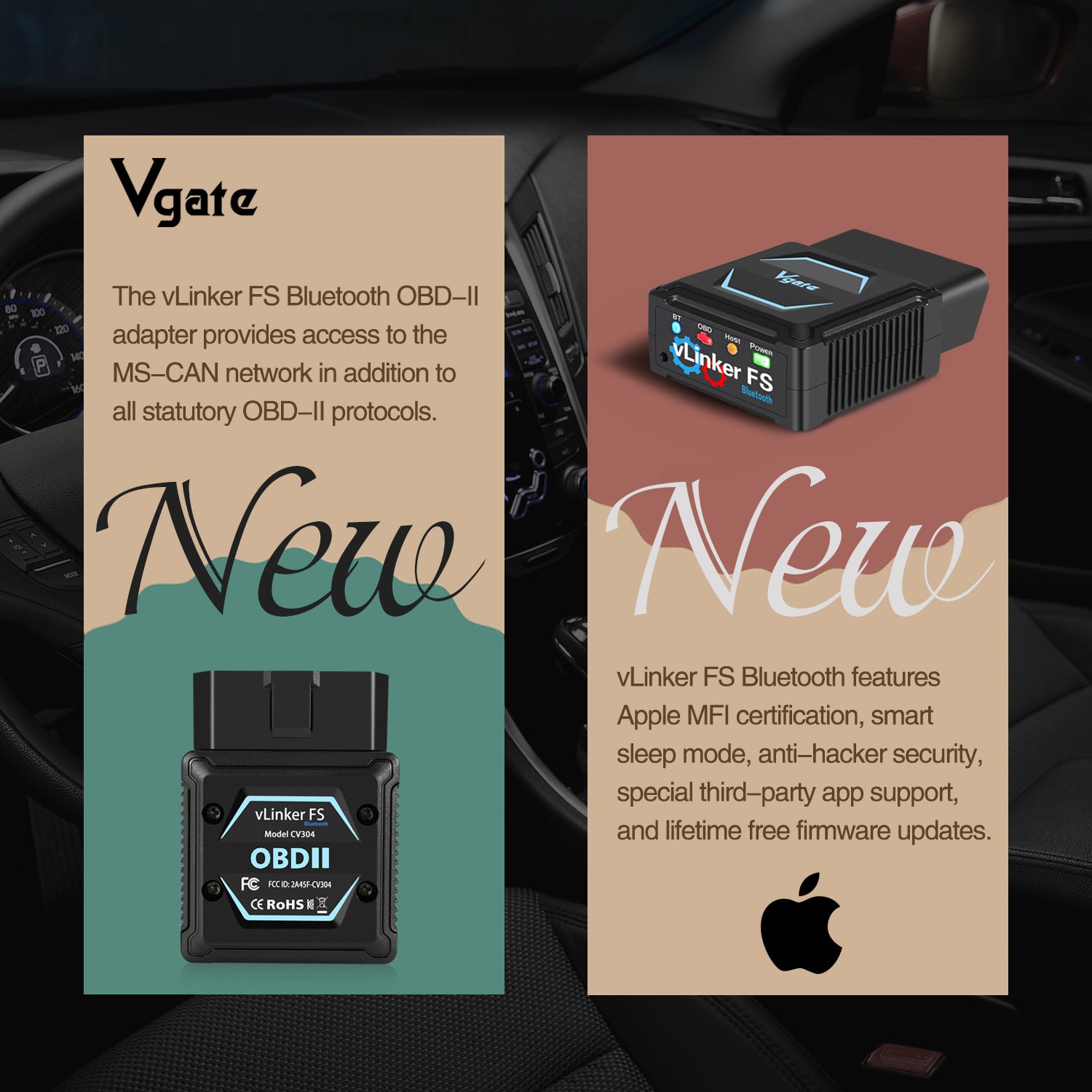 Vgate vLinker FS Bluetooth OBD2 diagnostisk scannings værktøj til Forscan, Scan My Tesla appen osv. - LifafaDenmark Aps