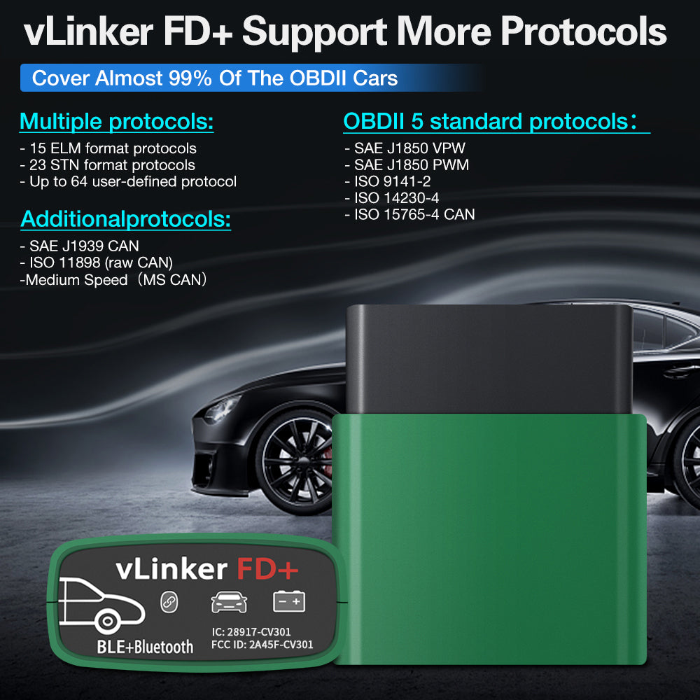 Vgate VLinker FD Plus OBD2 Adapter Bluetooth Scanner til FORScan, Bimmercode til iOS Android