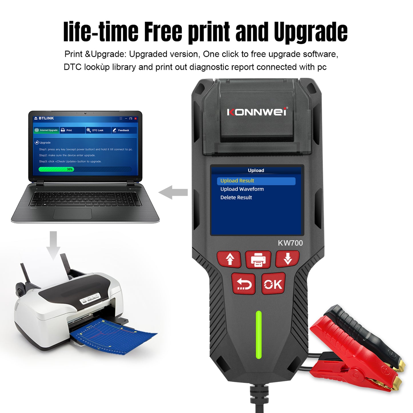 KONNWEI KW700 Professionel 12V 24V Bil batteri tester Indbygget med Printer