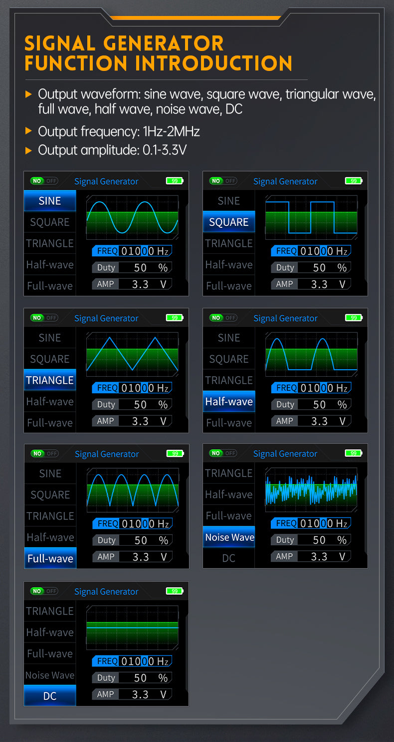 To-kanals 3-i-1 digitalt oscilloskop multimeter Dual CH-funksjonssignalgenerator