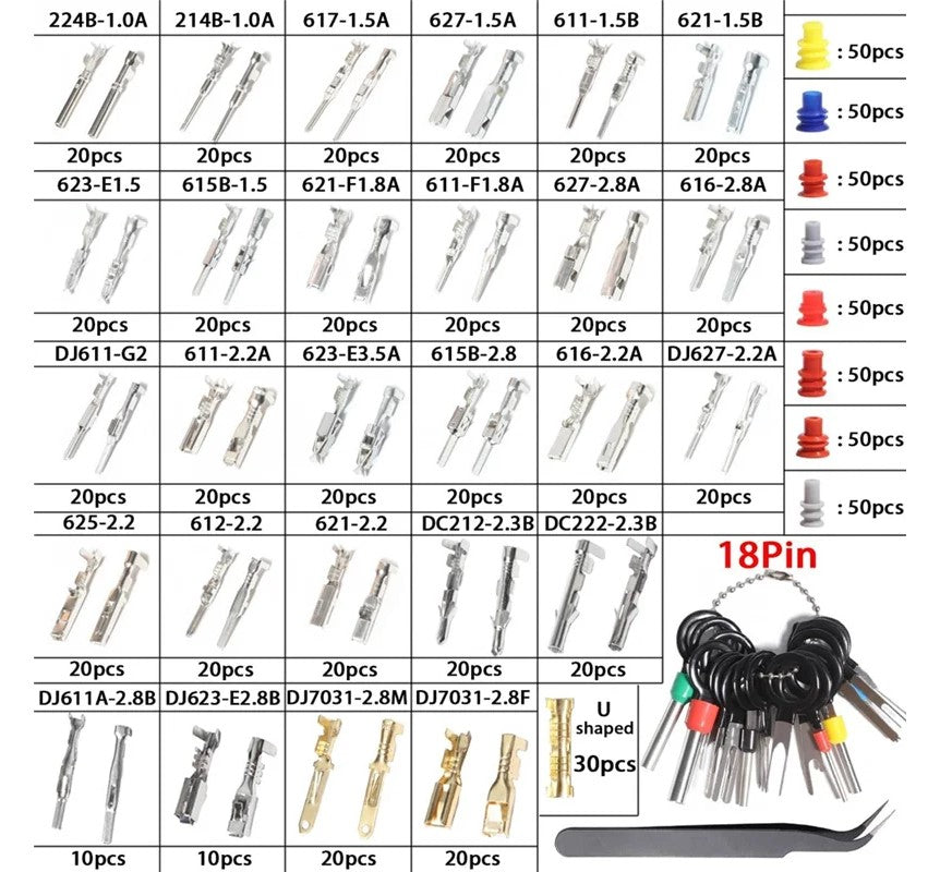 Terminal stik sæt til biler Elektriske stikben Uisoleret stik Han Hun Krympe - LifafaDenmark Aps