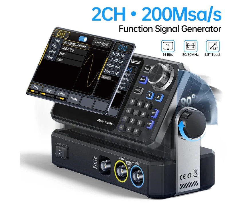 FNIRSI TSG6020 Signalgenerator 60MHz Max Frekvens 14-bit Opløsning 200MSa/s Dual Kanal - LifafaDenmark Aps