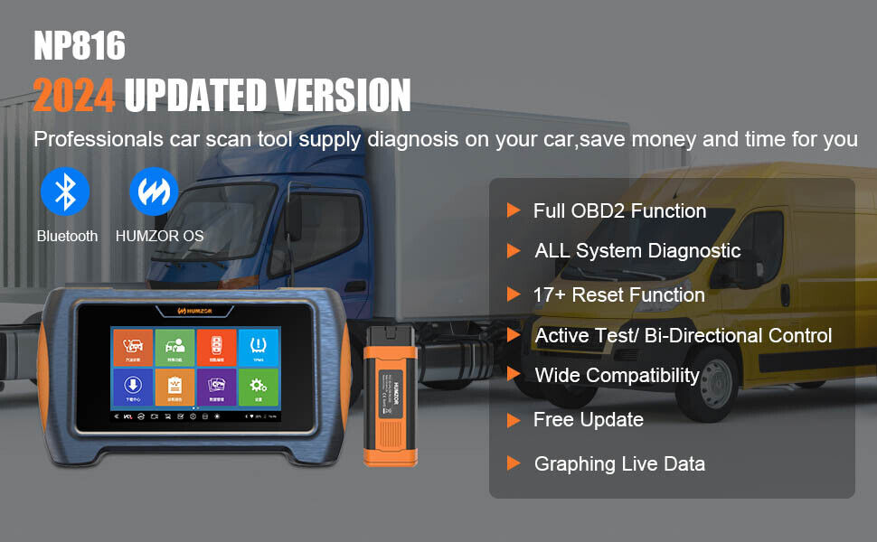 Humzor Np816 Full system diagnoseverktøy for 12-24V lastebiler OBD2