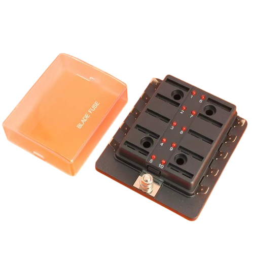 10 vejs LED sikrings boks holder til standard klinge sikringer med advarselslys 12V 24V - LifafaDenmark Aps