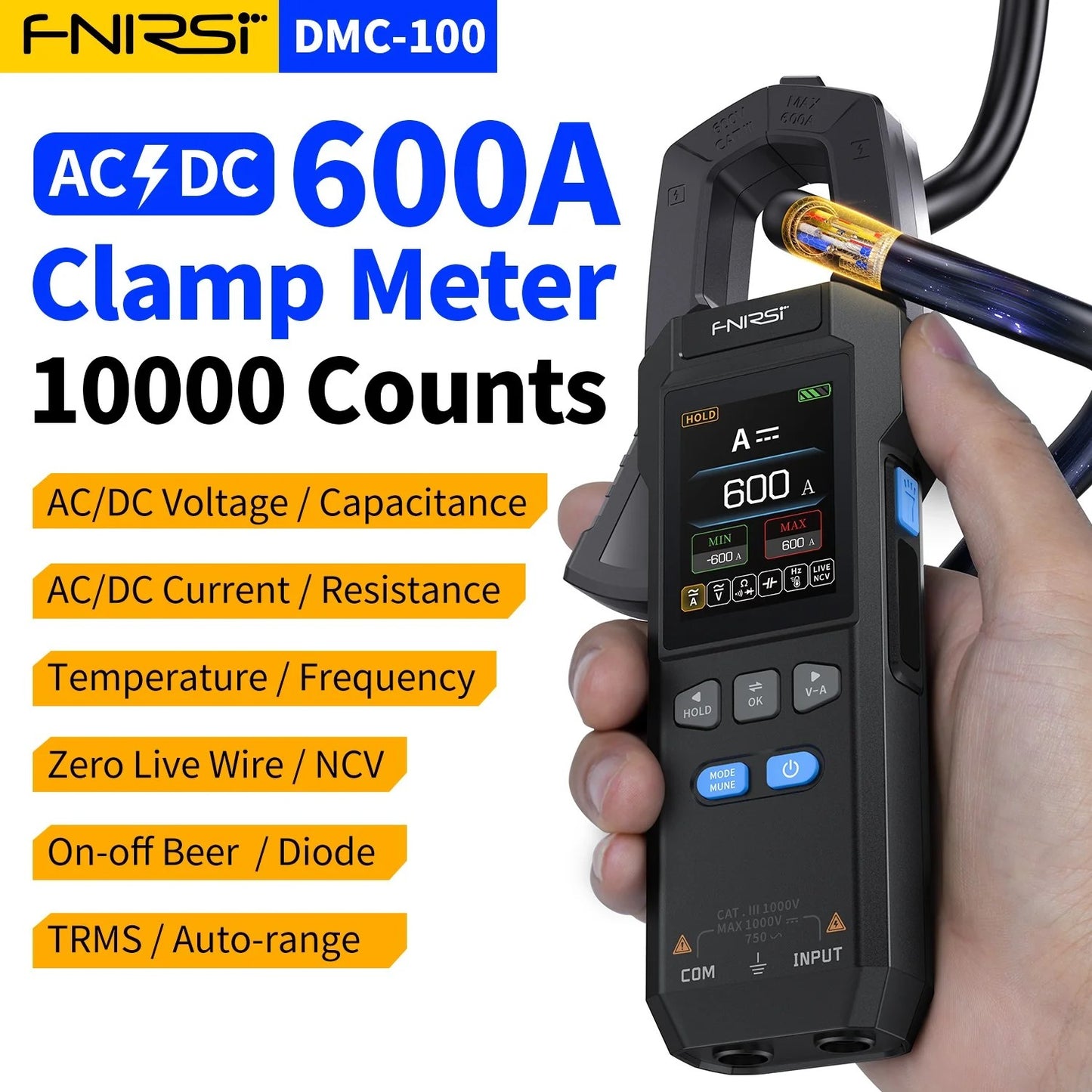 DC AC Current Clamp Meter 10000 Counts Digital Multimeter 600A Amperimetrisk Clamp Tester NCV Elektriker Værktøj