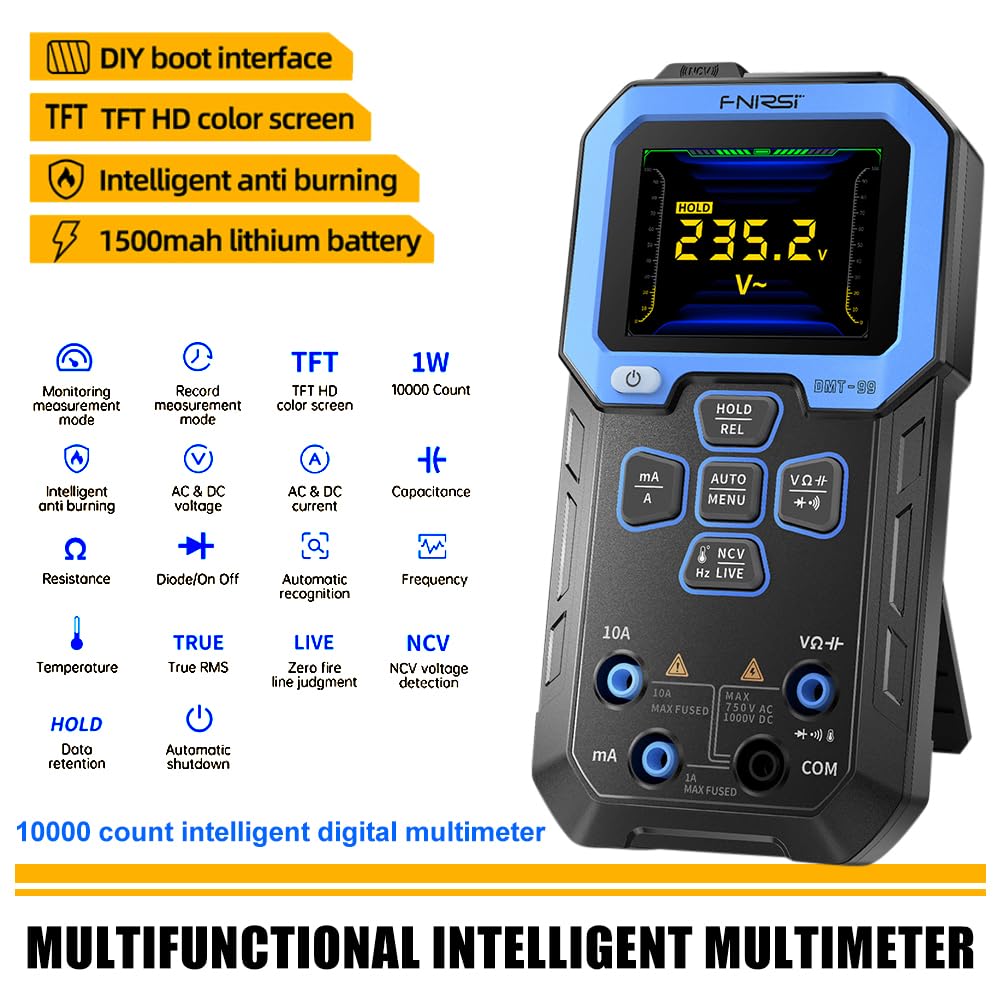 Digitalt multimeter 10000 tæller intelligent spændings måler detektor med 2,4 tommer TFT til AC-DC spændings strøm NCV