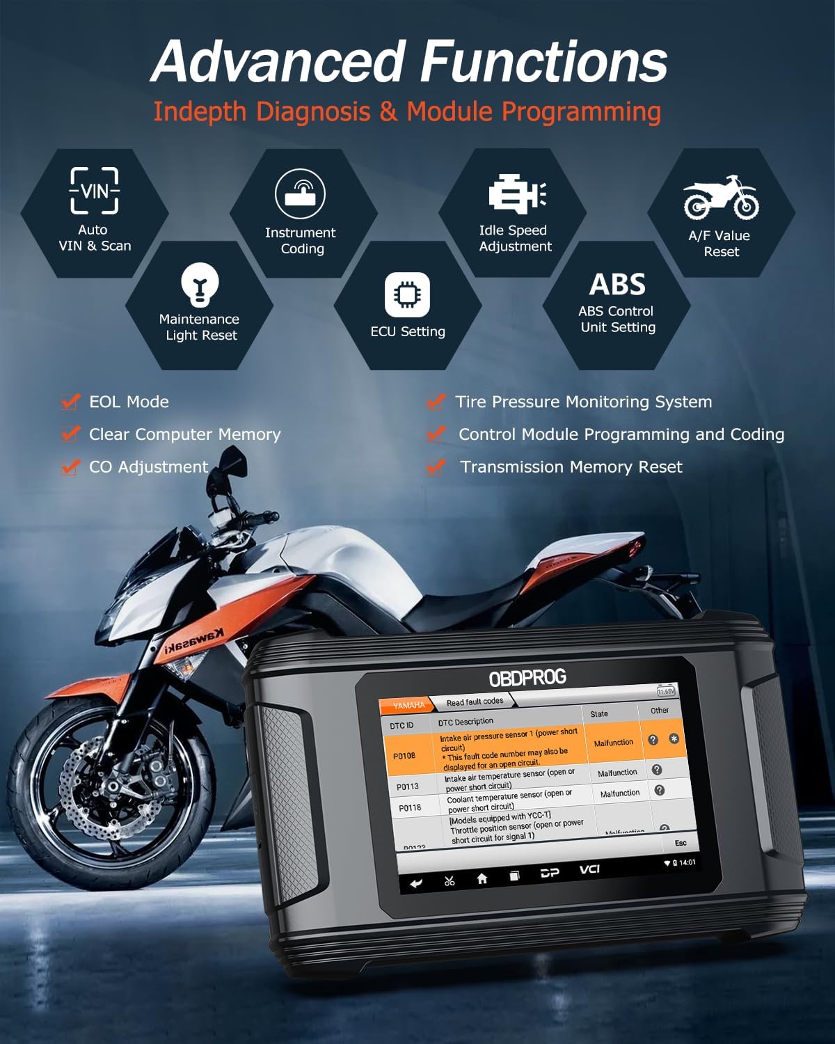 OBDPROG Moto 100 motorcykel diagnose værktøj til Harley, Honda, Yamaha, Polaris, BRP, Indian og Victory - LifafaDenmark Aps