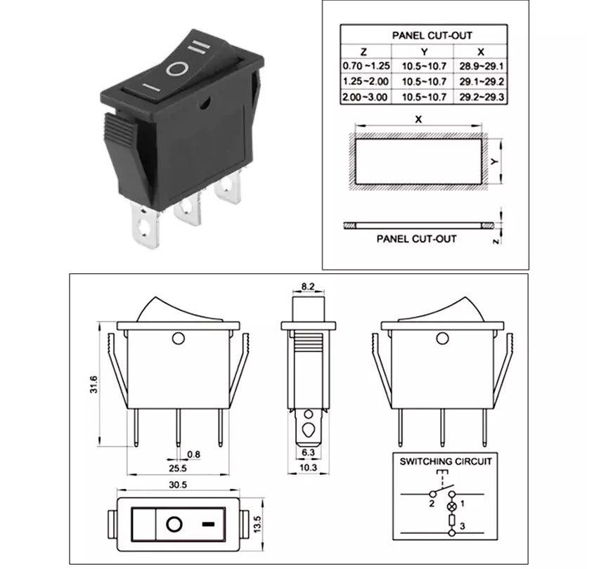 On Off On Vippekontakt 3 Positioner SPDT Rektangulær Sort Til Bil Instrumentbræt Båd 12V - LifafaDenmark Aps