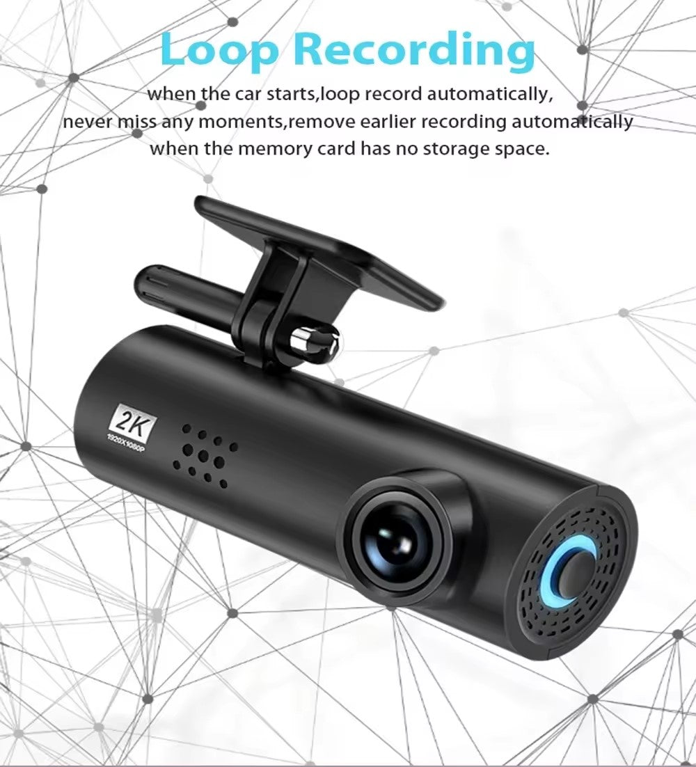 Full Wave Wide Angle WiFi Videooptager HD Night Vision Voice Control 2k til bil - LifafaDenmark Aps