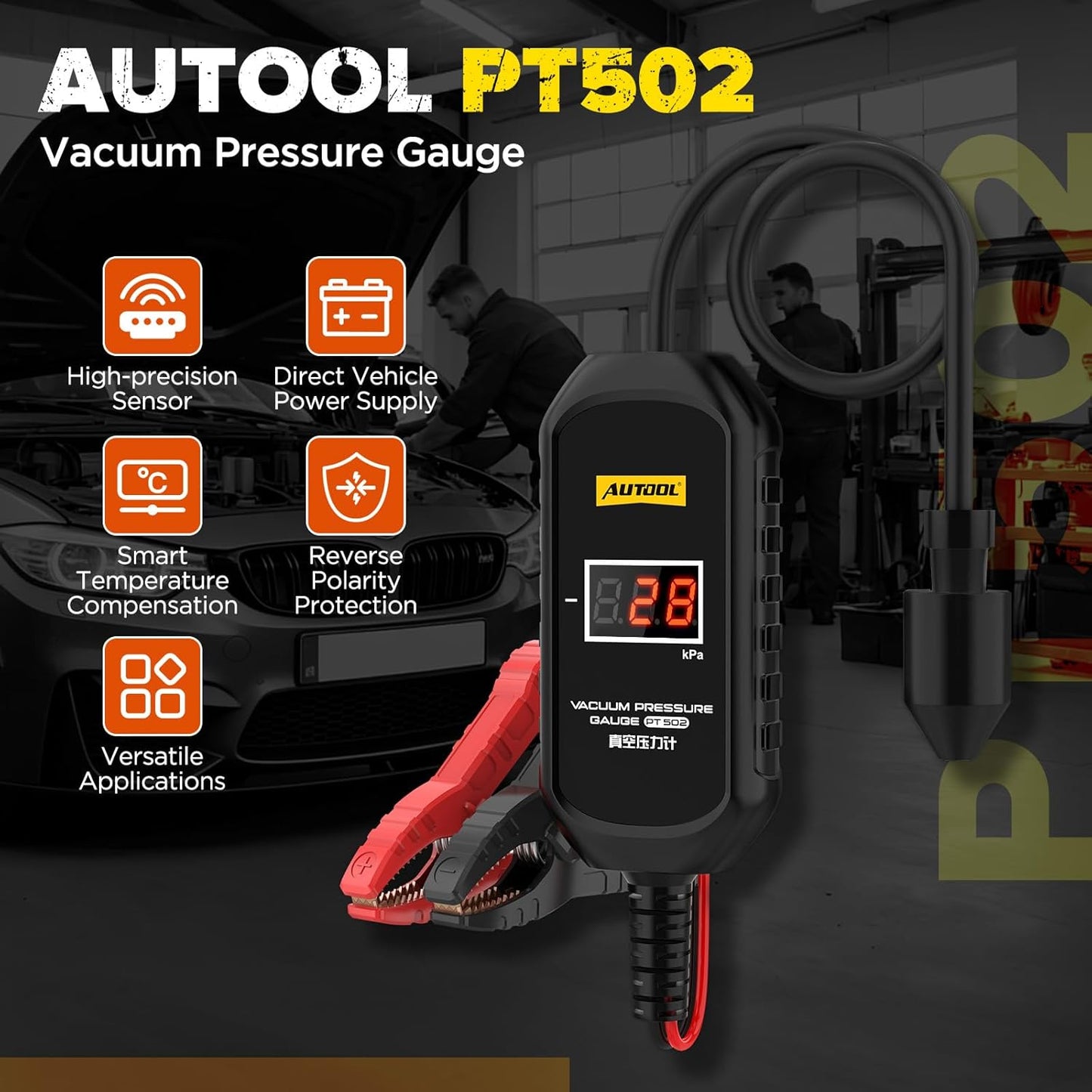 AUTOOL PT502 Digital vakuum tryk måler, bil vakuum lækage tester med temperatur kompensation