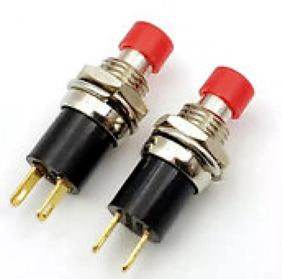 Trykknap ON/OFF afbryder SPST med lås 7 mm rød miniature til modeller og gør-det-selv - LifafaDenmark Aps