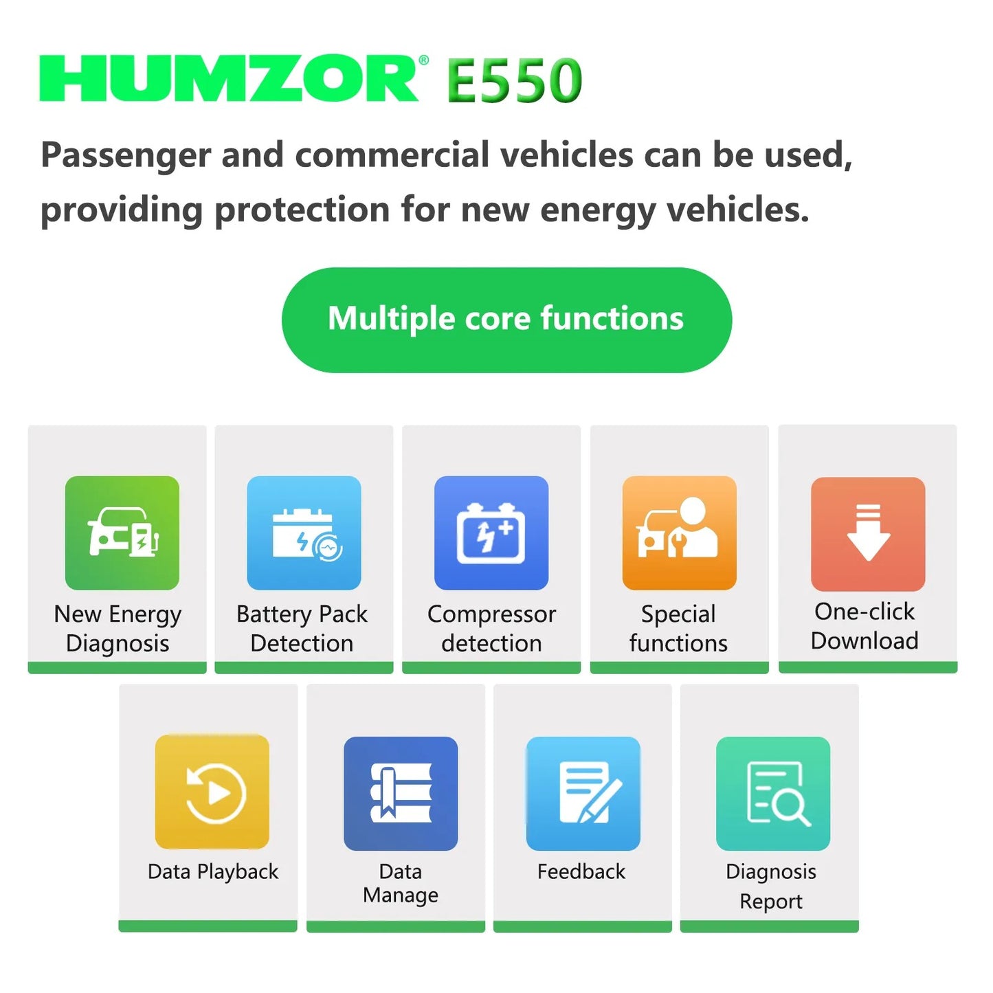 HUMZOR E550 OBD2 elektronisk EV bilskanner for bensin ren elektrisk hybrid EV PHEV