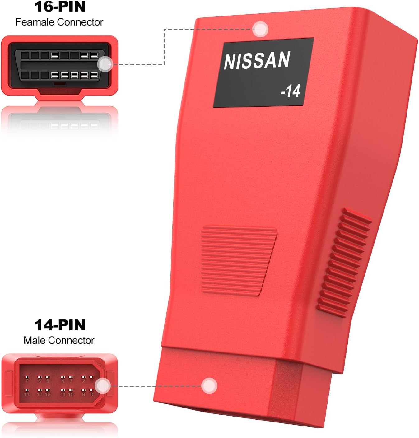 OBDI to OBDII Autel Nissan 14 Pin OBD1 to 16 Pin OBD2 adapter - LifafaDenmark Aps