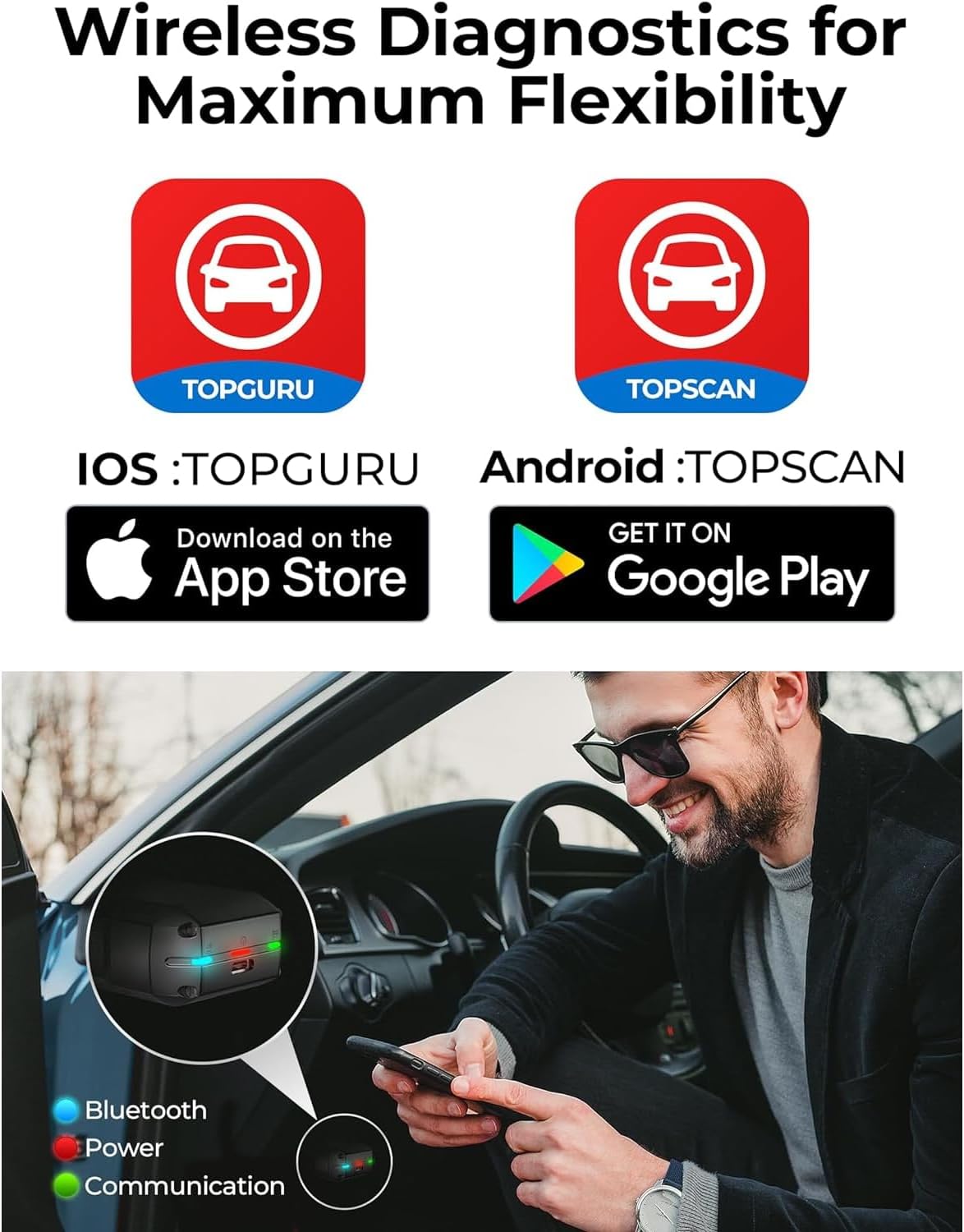 Topdon Topscan Pro Smart Diagnostic Tool Bluetooth OBD2 Advanced Reader IMMO Kompatibel med software