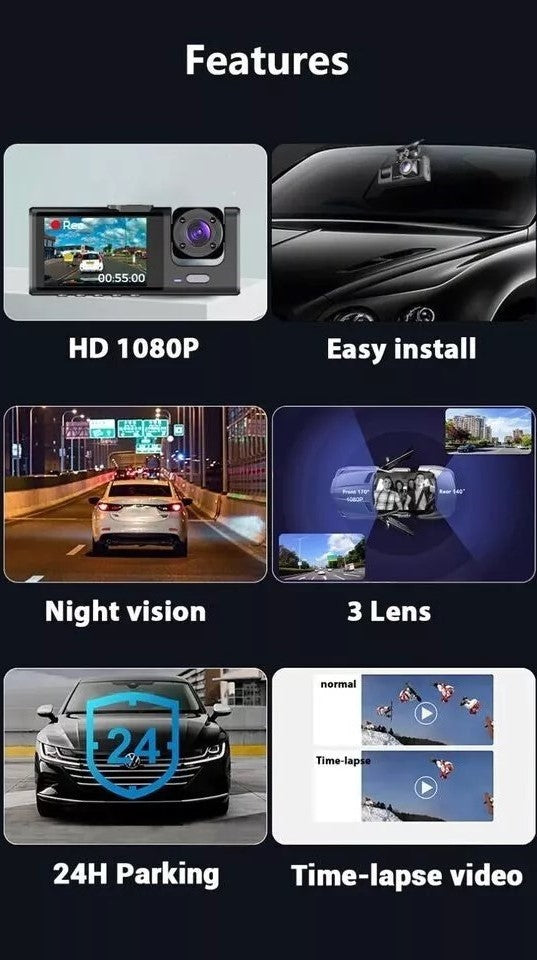 Dash Cam Bil Dual Lens HD 1080P Forre Bag Indvendig Video Recorder Kamera - LifafaDenmark Aps