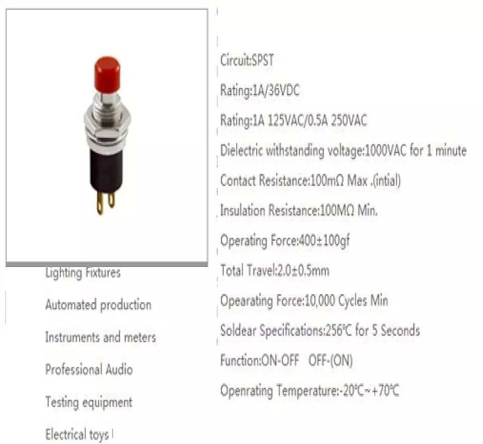 Trykknap ON/OFF afbryder SPST med lås 7 mm rød miniature til modeller og gør-det-selv - LifafaDenmark Aps