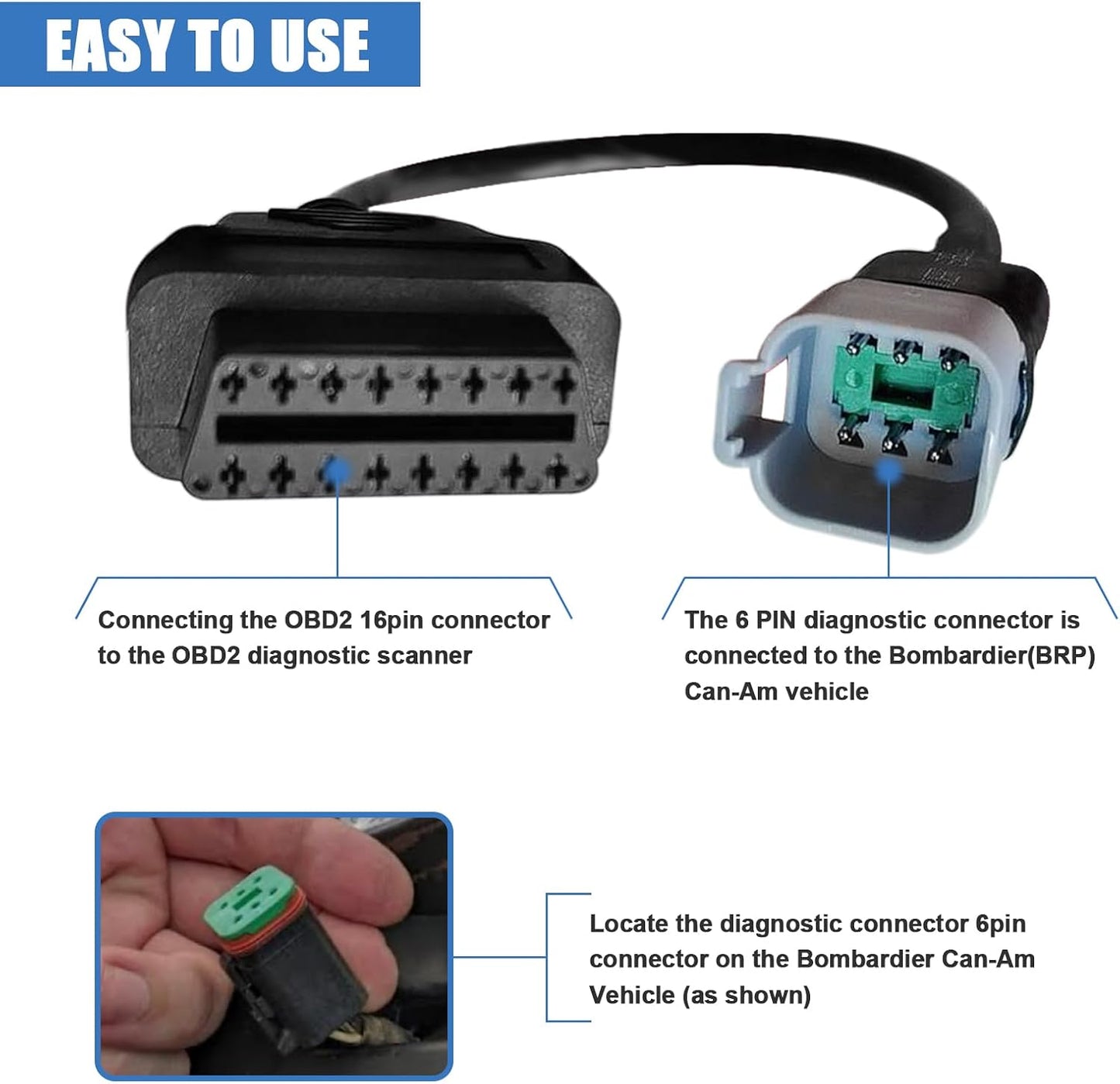 Til BRP CAN-AM MOTO ATV UTV Motorcykel 6PIN til 16PIN Diagnostisk Kabel Adapter