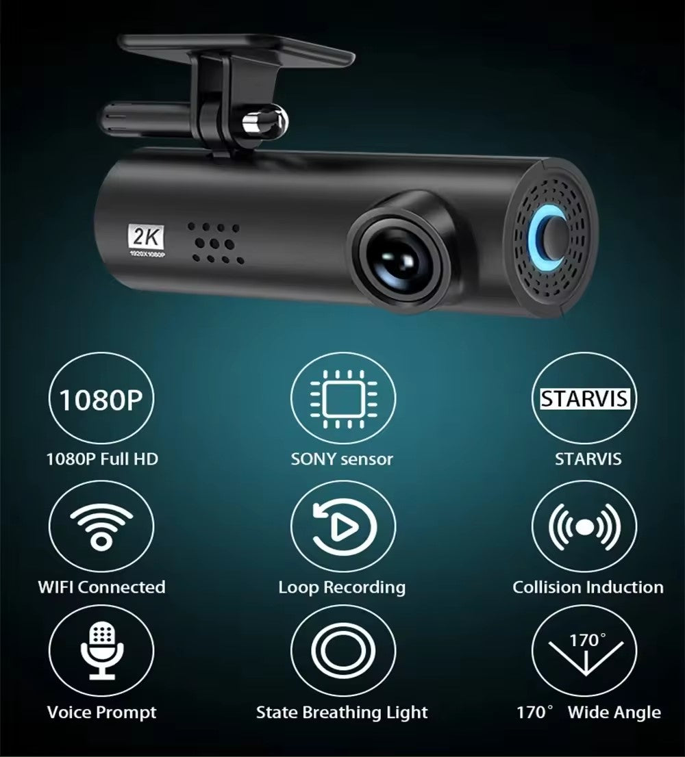 Full Wave Wide Angle WiFi Videooptager HD Night Vision Voice Control 2k til bil - LifafaDenmark Aps