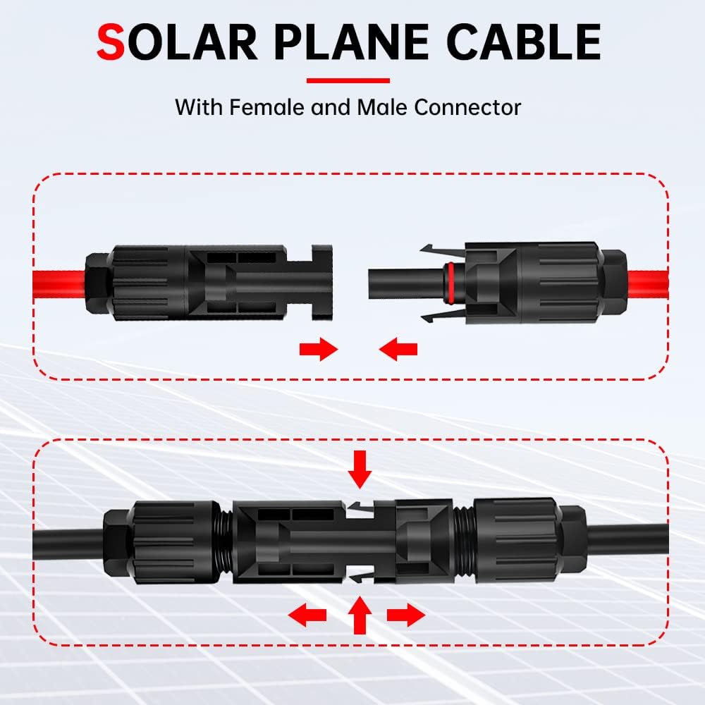 Solar Panel Connector Kabel, Solar Connector til O Ring Solar Panel Adapter Kabel med han- og hunstik