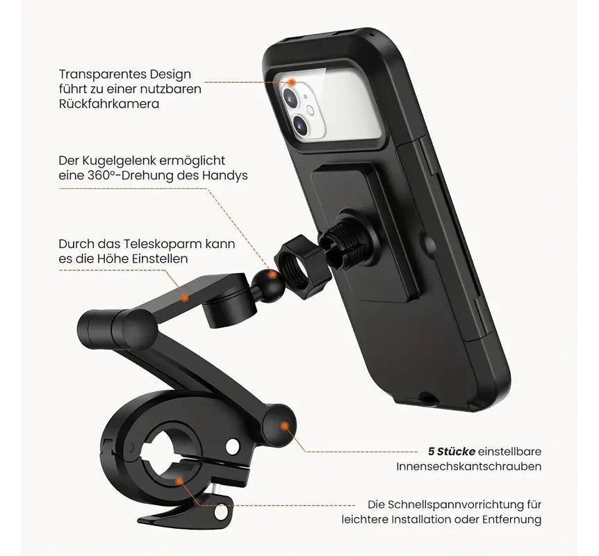 Vandtæt Motorcykel Cykel Mobiltelefon Holder Support Universal Cykel GPS 360° Drejelig Justerbar - LifafaDenmark Aps