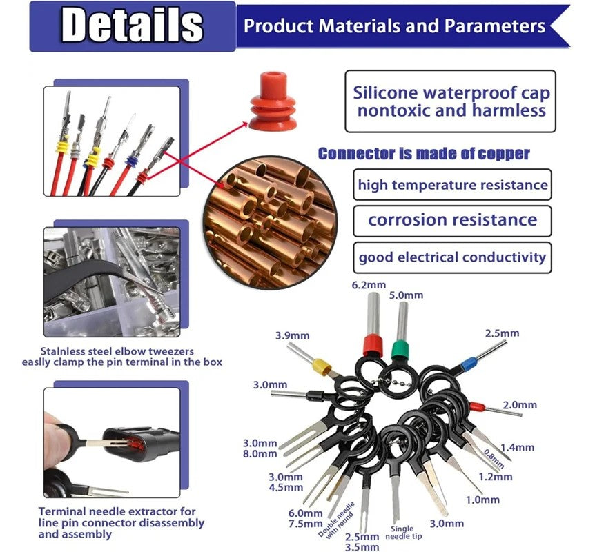Terminal stik sæt til biler Elektriske stikben Uisoleret stik Han Hun Krympe - LifafaDenmark Aps