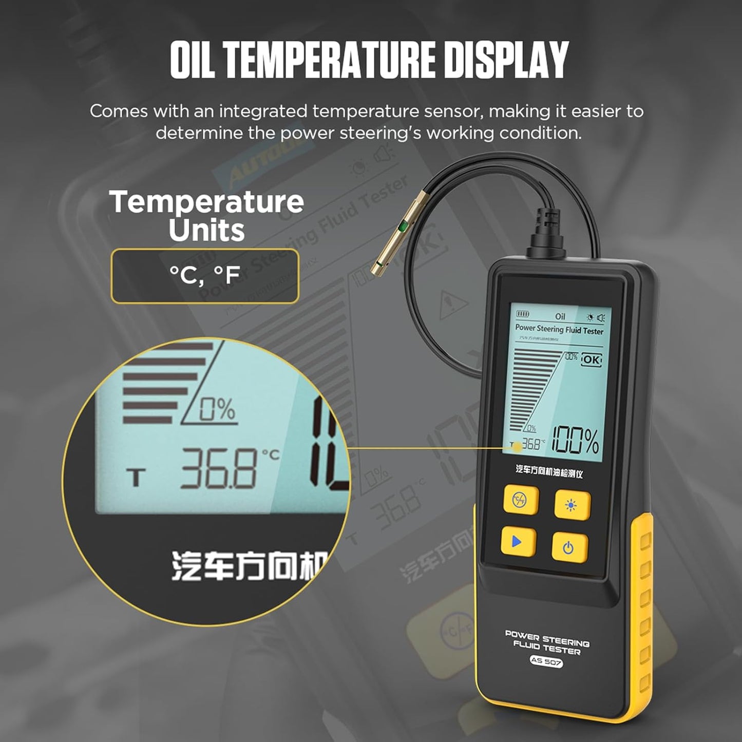 Power Steering Fluid Tester Autool AS507 Automatisk kontrol af servostyrings olie kvalitet, - LifafaDenmark Aps