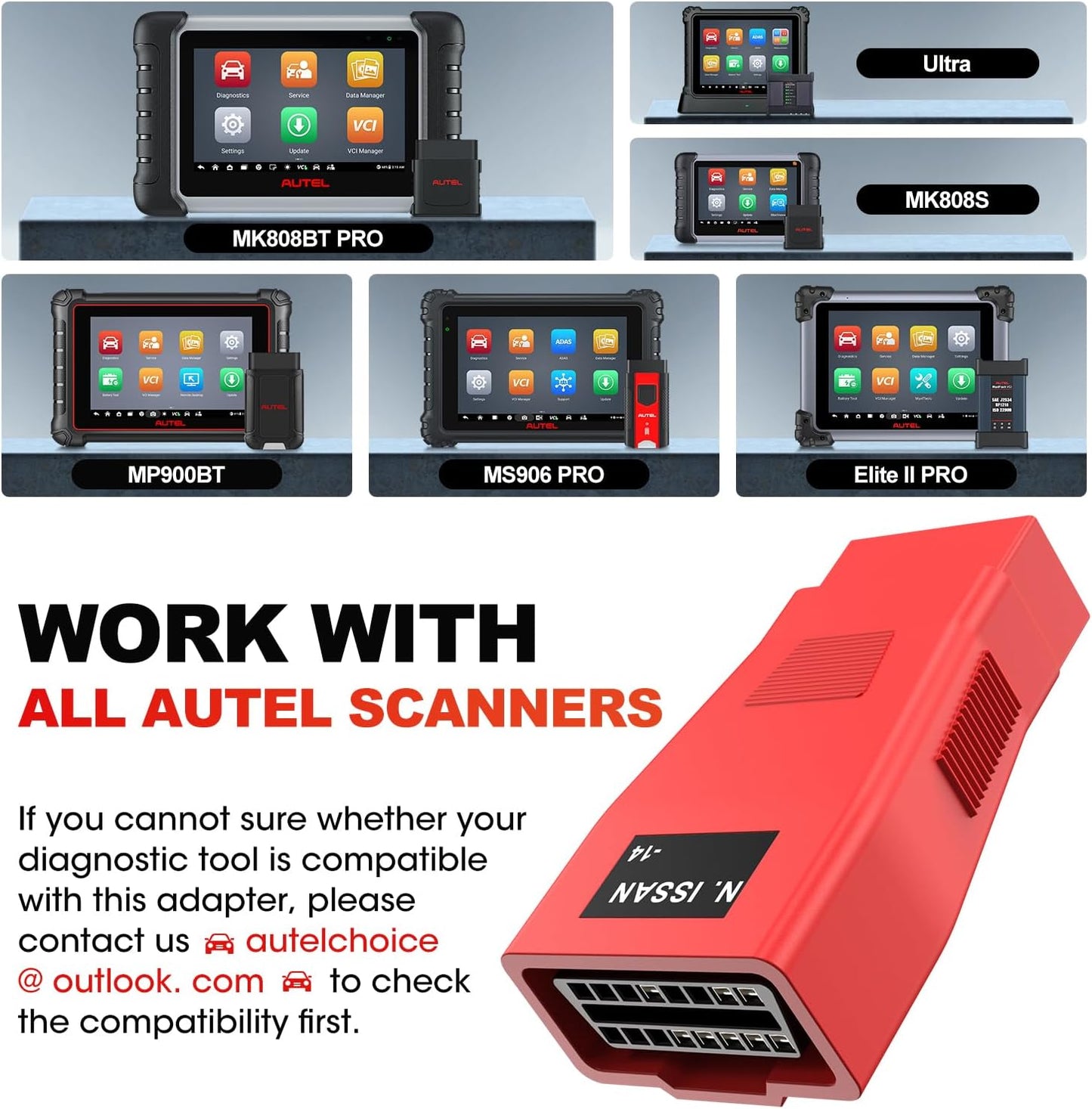 OBDI to OBDII Autel Nissan 14 Pin OBD1 to 16 Pin OBD2 adapter - LifafaDenmark Aps