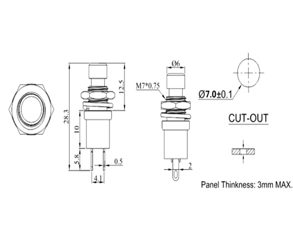 Trykknap ON/OFF afbryder SPST med lås 7 mm grøn miniature til modeller og gør-det-selv - LifafaDenmark Aps