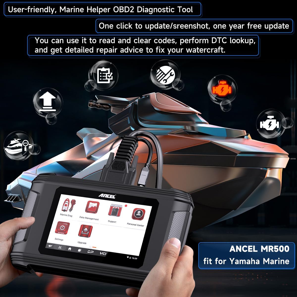 ANCEL MR500 Marine Diagnostic Tool til Yamaha (2003–2022)