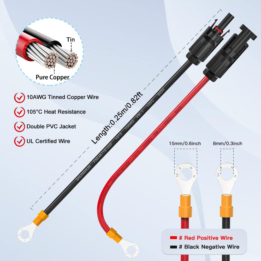 Solar Panel Connector Kabel, Solar Connector til O Ring Solar Panel Adapter Kabel med han- og hunstik