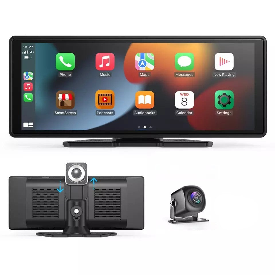 Apple Carplay-skærm til bil, 10,26" HD bærbar bilstereo med touchskærm og trådløs Android Auto, bakkamera - LifafaDenmark Aps