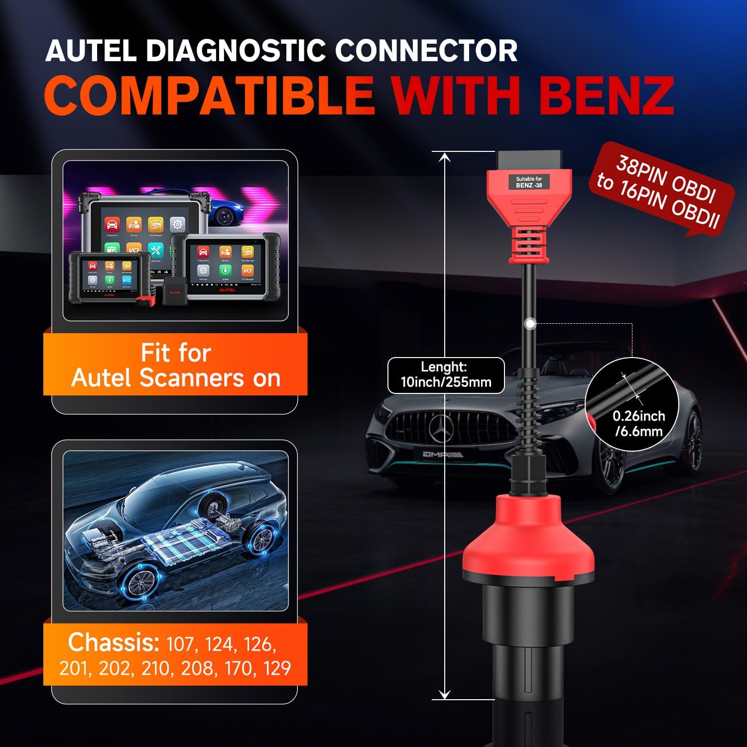 Autel Original BENZ 38 PIN Adapter, 38-pin Han til 16 pin Hun OBDII Stik - LifafaDenmark Aps