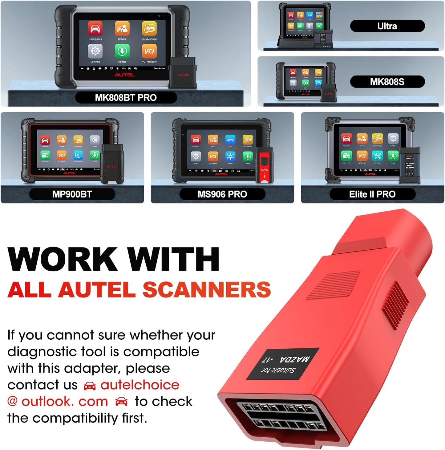 Autel 17 benet OBD1 til 16 benet OBD2 adapter til Mazda - LifafaDenmark Aps