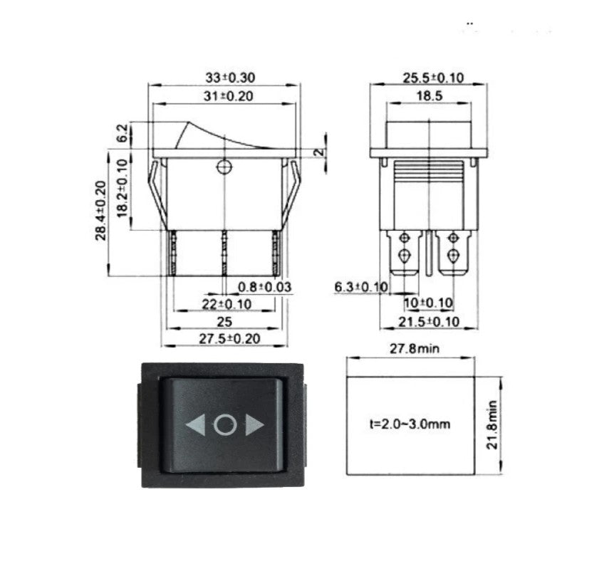 Momentan On/Off On vippe kontakt 3 positioner 6 ben DPDT 16A 240Vac instrumentbræt til bil 12V - LifafaDenmark Aps