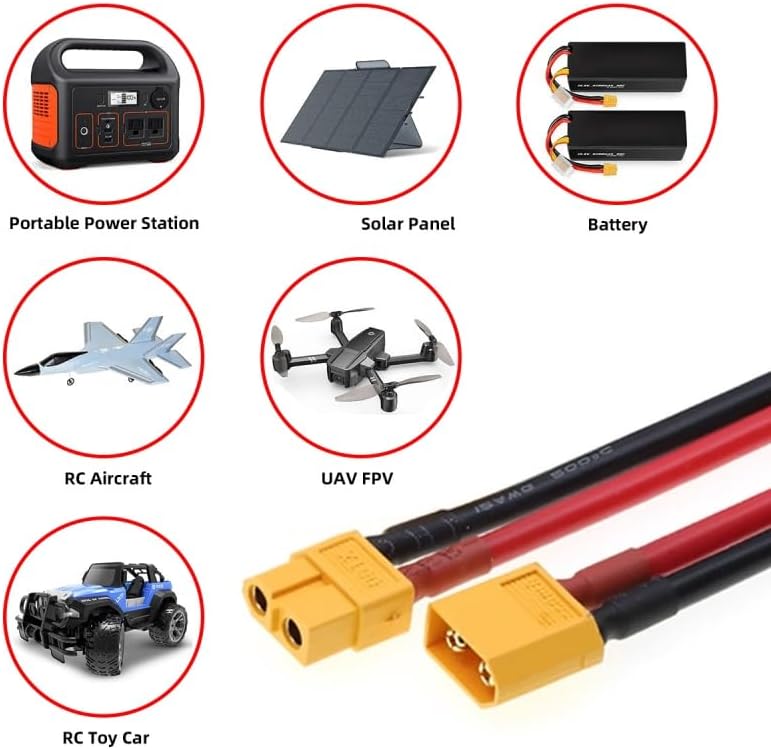 XT60 han-til-hun forlænger kabel 12AWG til RV bærbar kraftstation Solar Generator RC-batteri