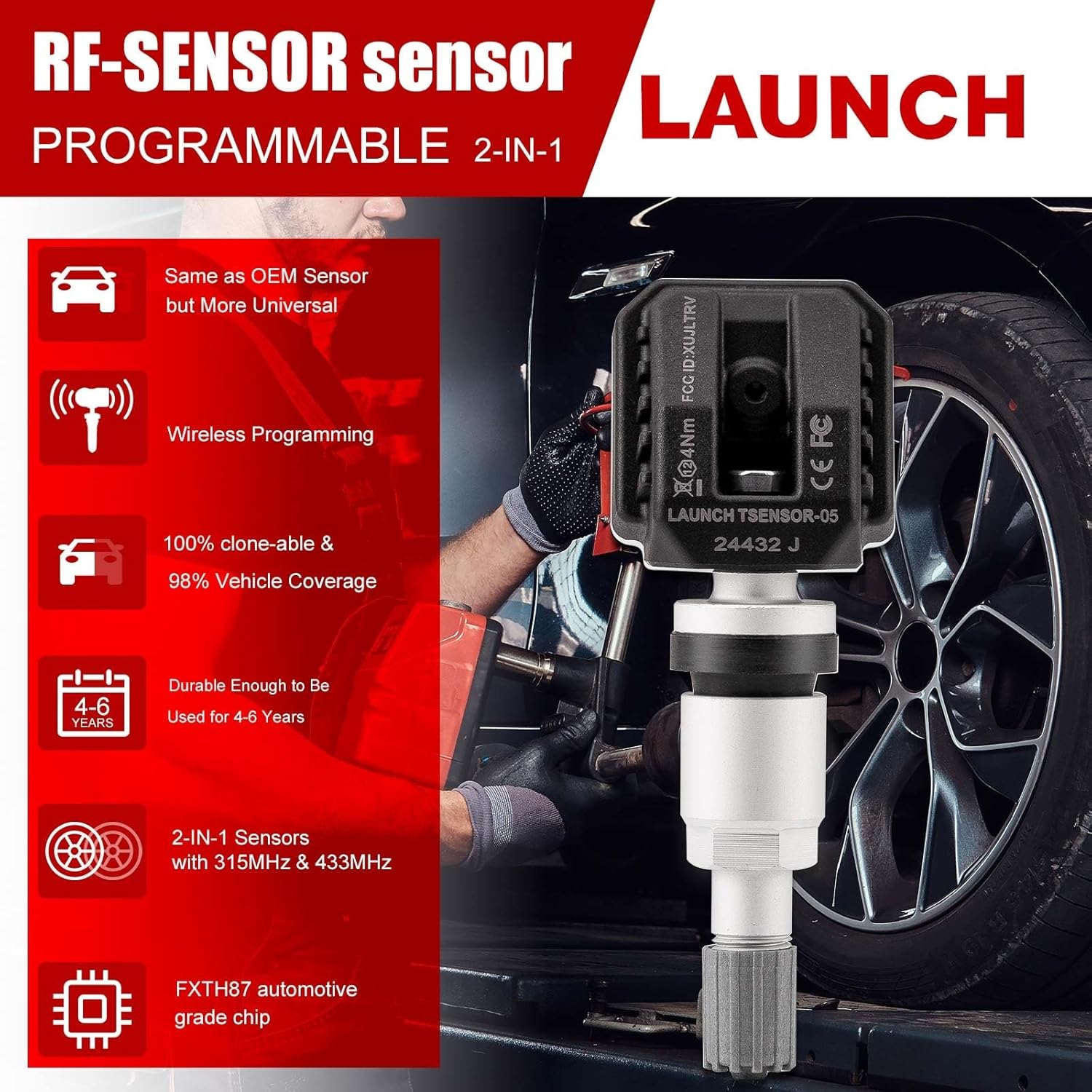 4 stk. Launch LTR-05 RF sensor 315 MHz og 433 MHz TPMS sensor (metal) - LifafaDenmark Aps