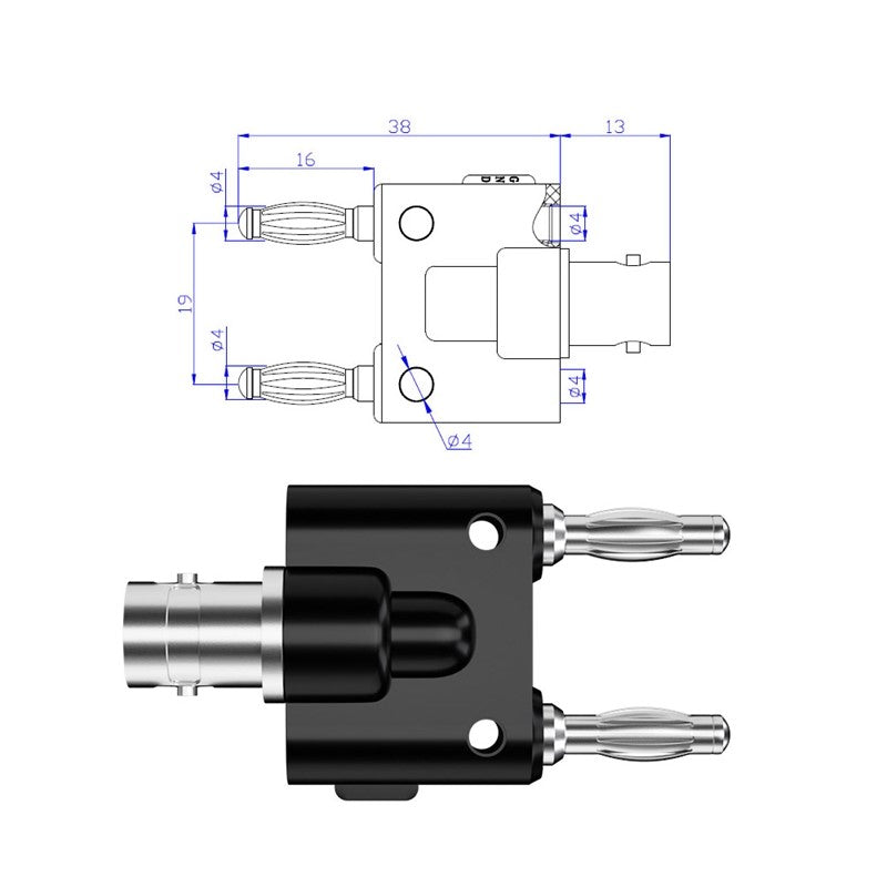 BNC hun til dobbelt 4 mm banan han stik bindende koaksial adapter stik