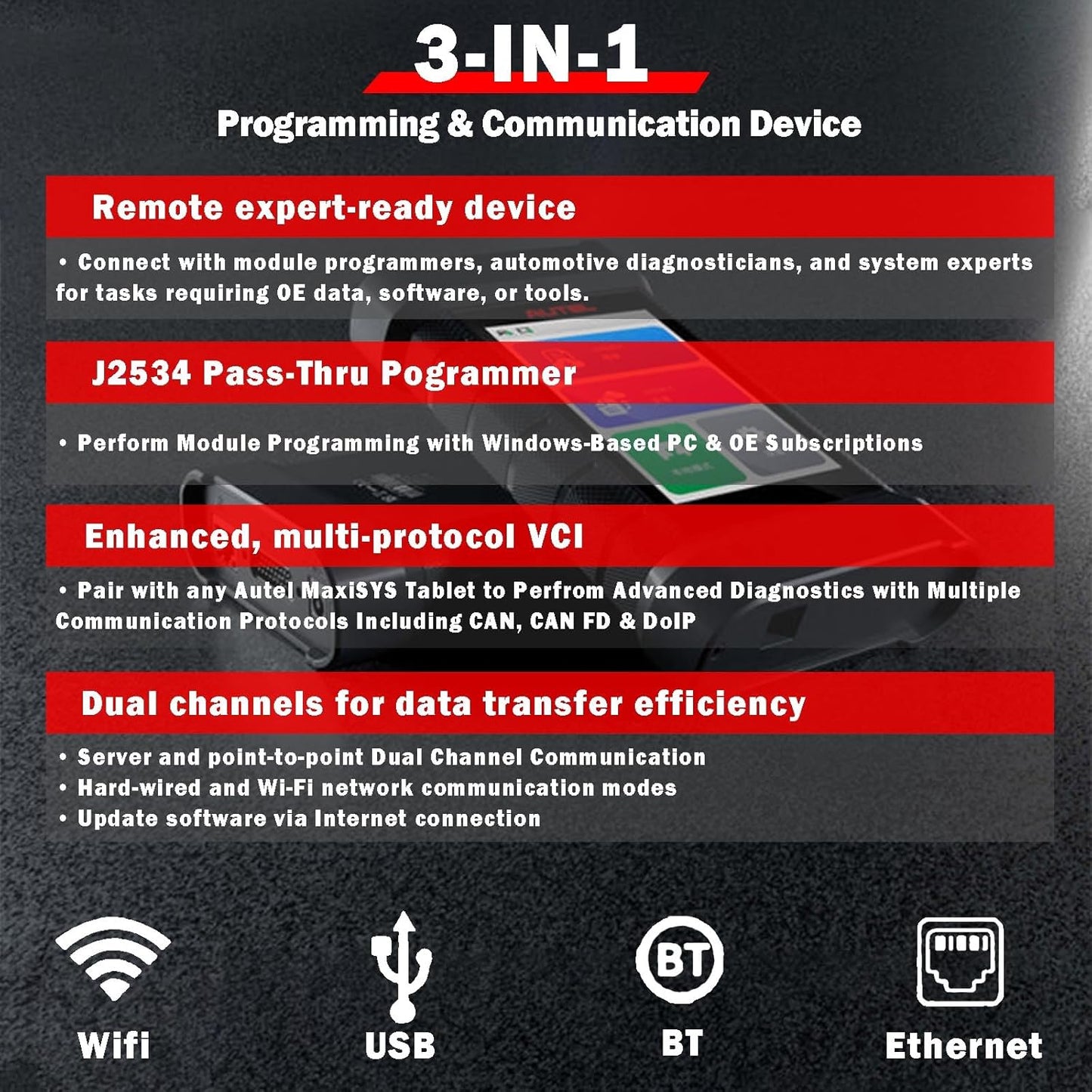 Autel VCI MaxiFlash Xlink J2534 Reprogramming Tool Supports DoIP/CAN/CAN FD/D-PDU/J2534/RP1210